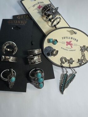 Ring size 7, 8 & 9 Idyllwind Silver Star & Turquoise Accent Earring Set